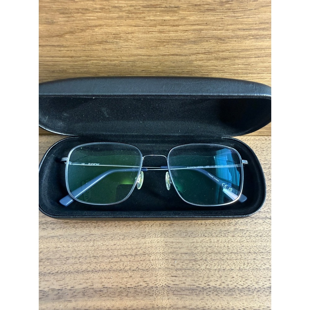 Flexon H6064 455 Eyeglass Frames Gunmetal Blue Rectangular 55-18-140 Metal